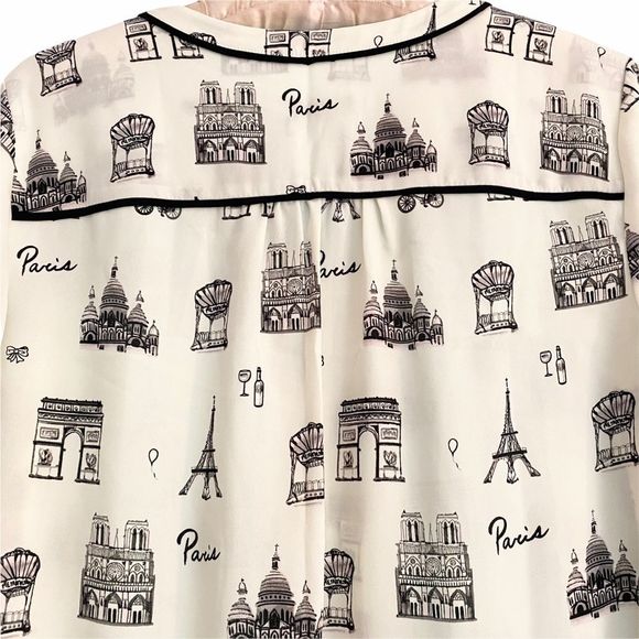 Like new! Talbots Paris Blouse Eiffel Tower French Landmarks - Picture 9 of 9
